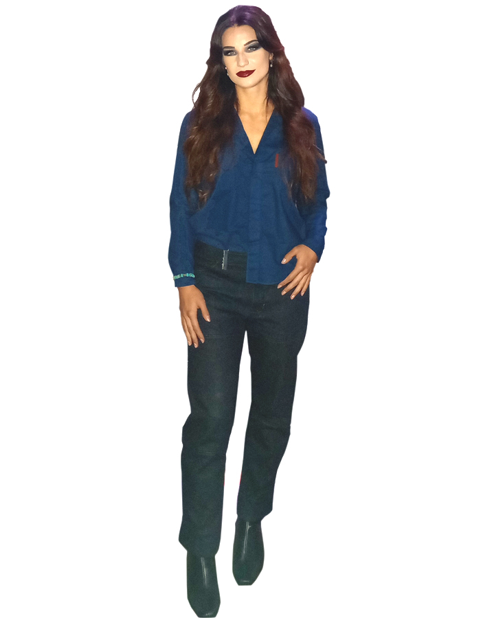 Bakker Brown womens look #2 for AW25-25 is a button-up shirt with a denim trouser