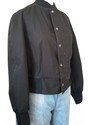 Front view of black ripstop bomber jacket with ribbed collar, cuff and hem.