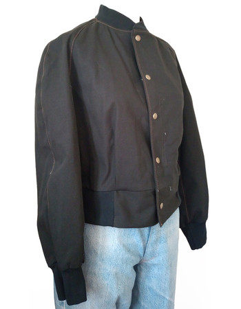 Black ripstop bomber jacket with ribbed collar, cuff and hem.